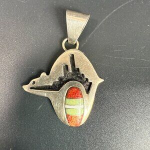 Op Silver Manufacturing Sterling Mosaic Inlay Bear Fetish Pendant